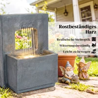 Outsunny Springbrunnen 2-stufig Gartenbrunnen mit LED Beleuchtung Pflanzkübel Pumpe Steinoptik, Verstellbar 45 x 31,5 x 58,5 cm(m-8)