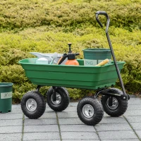 Outsunny Garden Cart 100L, 250 kg Load, 4 Pneumatic Wheels, Hand Cart for Outdoors, 108 x 52 x 100 cm, Green Steel(m-2)