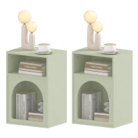 HOMCOM Set of 2 Nightstands, Bedside Tables with Open Compartments, Arched Design, 40 x 30 x 60 cm, light green(m-7)