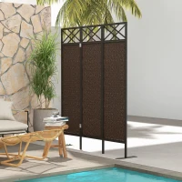 Outsunny Raumteiler Paravant, Vintage-Design, 3-teilig, 148 cm x 33cm x 181 cm, Braun + Schwarz(m-8)