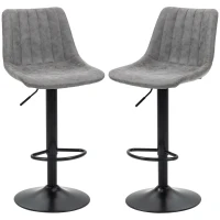 HOMCOM Adjustable Set of 2 Bar Stools, Counter Height Barstools, 360° Swivel Tall Stools with Footrest for Home Pub, Grey(m-11)