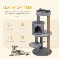 PawHut 104 cm Cat Tree, Cat Condo Tree Tower, Cat Activity Centre with Scratching Posts, Plush Perch, Hanging Ball - Grey(m-4)
