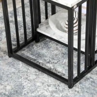 HOMCOM Set of 2 side tables nesting stackable coffee tables with marble-effect wood-look top black metal frame(m-5)