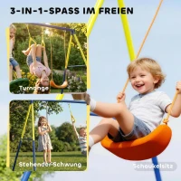AIYAPLAY Schaukelgestell bis 150 kg 3-in-1 Kinderschaukel mit klassischer Schaukel, Turnringe, Stehschaukel, 285x160x181 cm(m-4)