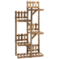 Outsunny Flower Shelf Wooden Plant Stand 5 shelves Ornamental Small Railings 60 x 30x 130cm Carbonized Fir Wood for Indoor Garden Terrace Balcony