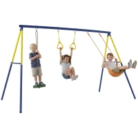 AIYAPLAY Altalena da Giardino 3 in 1 per Bambini 3-8 Anni, in Acciaio e PE, 285x160x181 cm, Multicolore(m-11)