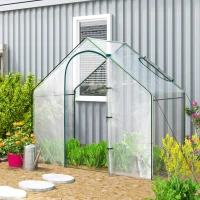 Outsunny Walk In Tomato Greenhouse Garden Outdoor Mini Greenhouse Flower Planter Steel Frame with Zipped Door & Window, PVC Cover, 180 x 100 x 168CM, Clear(m-8)