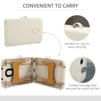 HOMCOM Portable Massage Bed, Foldable Spa Beauty Massage Table with 2 Sections, Carry Bag and Wooden Frame, Cream White(m-7)