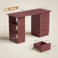 HOMCOM Computer Desk, Writing Table, PC Workstation with 3 Storage Shelves and Drawers, Handle, for Home Office, Walnut Brown(m-3)