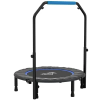 40" Foldable Mini Fitness Trampoline, with Adjustable Foam Handle, Blue(m-1)