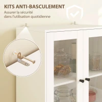HOMCOM Buffet haut cuisine, armoire de cuisine avec portes vitrées, tiroirs et étagères réglables, 59x30x170cm, blanc brillant(m-6)