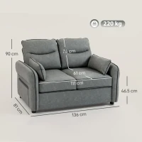 HOMCOM 2 Seater Sofa, Faux Leather Loveseat - Grey(m-3)