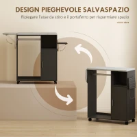 HOMCOM Mobile Asse da Stiro con Piano d'Appoggio Effetto Lino, 3 Ripiani a Cubo e Guida, 127x42.5x99 cm, Nero(m-5)