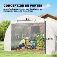 Outsunny Serre de jardin tunnel 24m² 8L x 3l x 2H m - 16 fenêtres, Porte zippée enroulable acier galvanisé, bâche PE, Blanc(m-5)
