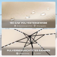 Outsunny Sonnenschirm LED Solar ca. 300 x 200 cm neigbar Balkonschirm mit Kurbel Schutzhülle, UV Schutz, Drehbar Cremeweiß(m-7)