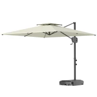 Outsunny Umbrelă cu braț lateral pătrată 2,5 x 2,5 m, umbrelă pentru grădină exterioară, dublă ventilare, înclinabilă, 2 baze, manivelă, Crem(m-7)