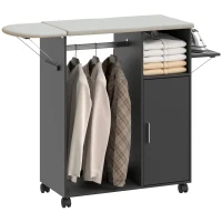 HOMCOM Mobile Asse da Stiro con Piano d'Appoggio Effetto Lino, 3 Ripiani a Cubo e Guida, 127x42.5x99 cm, Nero(m-11)