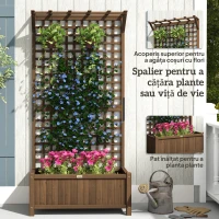 Outsunny Jardinieră Ridicată pentru Exterior cu Spalier și Bară Superioară, Jardinieră din Lemn de Brad cu Găuri de Drenaj pentru Flori și Legume, pentru Grădină și Balcon, Cafeniu Întunecat(m-5)