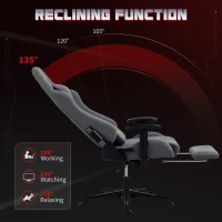 HOMCOM Ergonomiczny fotel gamingowy z regulowanymi podłokietnikami 3D, obrotowe krzesło biurowe z podparciem lędźwiowym, Szary(m-7)