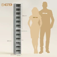 HOMCOM Set of 2 CD Media Display Shelf Unit Tower Rack with Adjustable Shelves, Cement Grey(m-3)