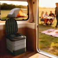 Outsunny Toilette Portable Camping Toilette de camping pour Hommes et Femmes avec 12 Sachets Coagulants et 12 Sacs Jetables, gris(m-10)