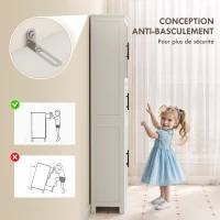 HOMCOM Meuble de salle de bain, meuble de rangement 6 niveaux, 6 portes dont 2 vitrées, étagères réglables, 60x30x170cm, blanc(m-7)