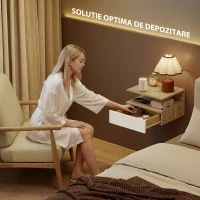 HOMCOM Set de 2 Noptiere Suspendate cu Sertar și Poliță Superioară, din PAL, 35x32x22,5 cm, Alb și Stejar(m-4)