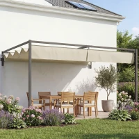 Outsunny 3 x 4m Steel Pergola, with Retractable Canopy - Khaki(m-2)
