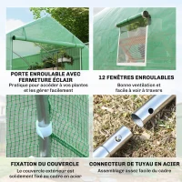 Outsunny Serre de jardin tunnel grande taille avec bâche PE cadre en acier porte enroulable et 12 fenêtres 8 x 3 x 2 m vert(m-5)