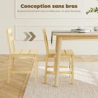HOMCOM Lot de 2 chaises de salle à manger en bambou, chaises de cuisine sans accoudoirs avec assise à lattes, bois naturel(m-6)