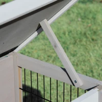 PawHut Wooden Rabbit Hutch with Asphalt Roof Feeder Removable Tray and 2 Doors 91 x 46 x 71 cm gray(m-4)