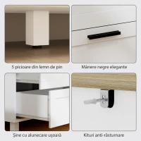 HOMCOM Comodă Modernă cu 6 Sertare din PAL, Lemn de Pin și MDF, 120x38x71 cm, Alb și Efect Lemn(m-6)