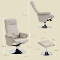 HOMCOM Fauteuil relax inclinable 135° pivotant 360° avec repose-pieds revêtement tissu beige(m-3)