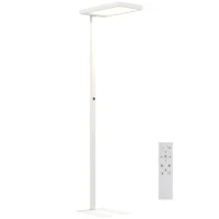 HOMCOM LED-Stehlampe, augenschonendes Licht, Bodenlampe mit Fernbedienung, anpassbare Helligkeit, Kunststoff, Metall, Weiß(m-11)