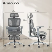 HOMCOM Ergonomic Office Chair, High Back Mesh Desk Chair, Grey(m-3)
