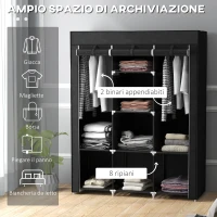 HOMCOM Guardaroba in Tessuto Armadio Salvaspazio 8 Ripiani 125x43x162.5cm Nero(m-4)