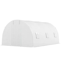 Outsunny Serre de jardin tunnel 13,5 m² 6 fenêtres, porte zippée enroulable châssis acier galvanisé, bâche PE 4,5 x 3 x 2 m blanc(m-1)