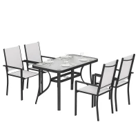 Outsunny Ensemble Repas Jardin avec Trou pour Parasol, Table et Chaises pour 4, Gris Clair(m-6)