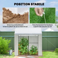 Outsunny Serre de jardin PE, serre de balcon, bâche renforcée 135 g/m², châssis en acier, porte zippée, 200 x 140 x 200 cm, blanc(m-7)