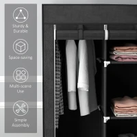 HOMCOM Foldable Fabric Wardrobe for Bedroom, Portable Wardrobe with 5 Shelves, 2 Hanging Rails and 3 Fabric Drawers, Black(m-6)
