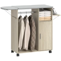HOMCOM Mobile Asse da Stiro con Piano d'Appoggio Effetto Lino, 3 Ripiani a Cubo e Guida, 127x42.5x99 cm, Multicolore(m-11)