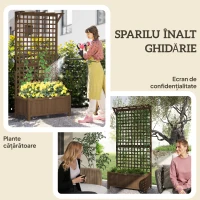 Outsunny Jardinieră Ridicată pentru Exterior cu Spalier și Bară Superioară, Jardinieră din Lemn de Brad cu Găuri de Drenaj pentru Flori și Legume, pentru Grădină și Balcon, Cafeniu Întunecat(m-4)