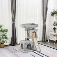 PawHut Cat Tree for Indoor Cats 83cm Cat Scratching Post Scratch Board Kitten Tower Climbing Frame Grey(m-2)