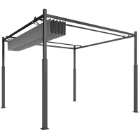Outsunny Pérgola de Jardim 3x3 m com Teto Retrátil e Acessório Magnético Proteção UV30+ Colunas Metálicas e Ganchos Cinzento(m-11)