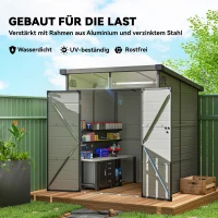 Outsunny 1,9 x 1,9  m Gartenschuppen, Werkzeugschuppen aus Kunststoff , verschließbare Türen, 2 Lüftungsöffnungen, Hellgrau(m-5)
