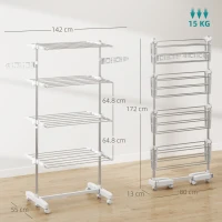 HOMCOM 4-Layer Folding Cloth Rail, Adjustable Garment Rack with Wheels for Bedroom, Balcony, Silver(m-7)