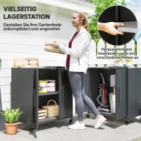 Outsunny Gartenschrank mit Pflanztisch Geräteschuppen mit Edelstahl Arbeitsplatte abnehmbar Regal magnetisch Doppeltür Rolle(m-4)