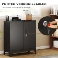 HOMCOM Armoire de bureau à 2 niveaux, meuble de rangement bureau métallique avec 2 portes verrouillables, 80 x 35 x 91 cm, noir(m-5)