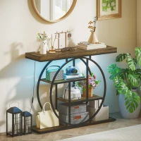 HOMCOM Console table with LED lighting 100 cm, 4-tier console with open shelves, rustic brown & black(m-4)