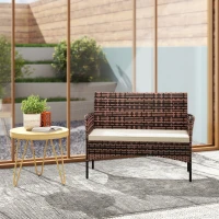 Outsunny 2-zits rattan tuinsofa PE-rattan outdoor terras-sofa met kussen, anti-slipmatten, stalen frame, Khaki(m-8)